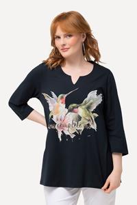 Ulla Popken Rundhalsshirt Shirt Kolibri A-Linie Tunika-Ausschnitt 3/4-Arm