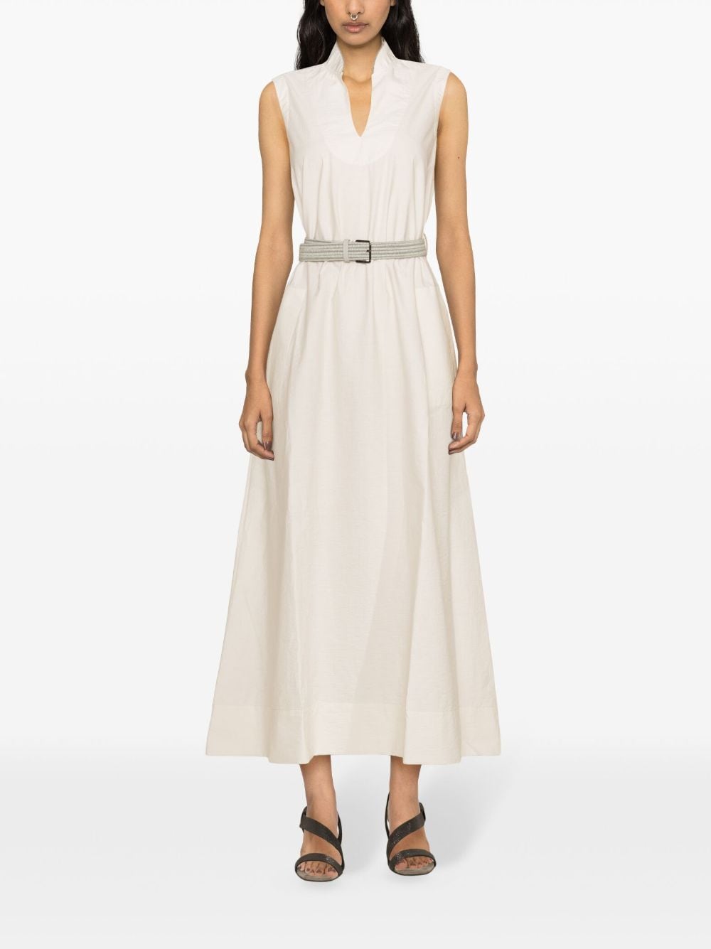 Brunello Cucinelli crinkled belted maxi dress - Wit