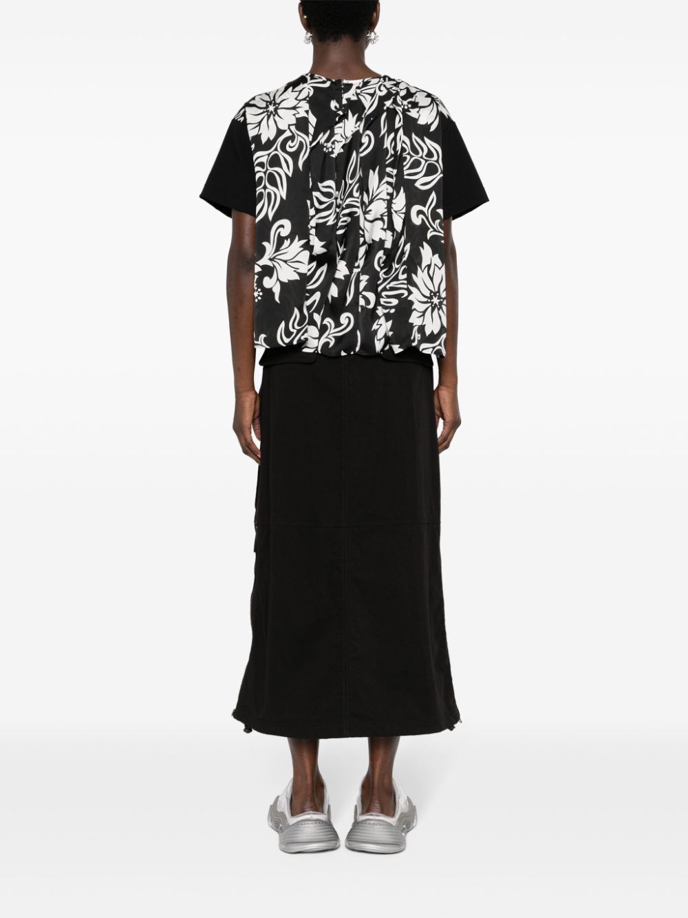 Sacai floral-print panelled blouse - Zwart