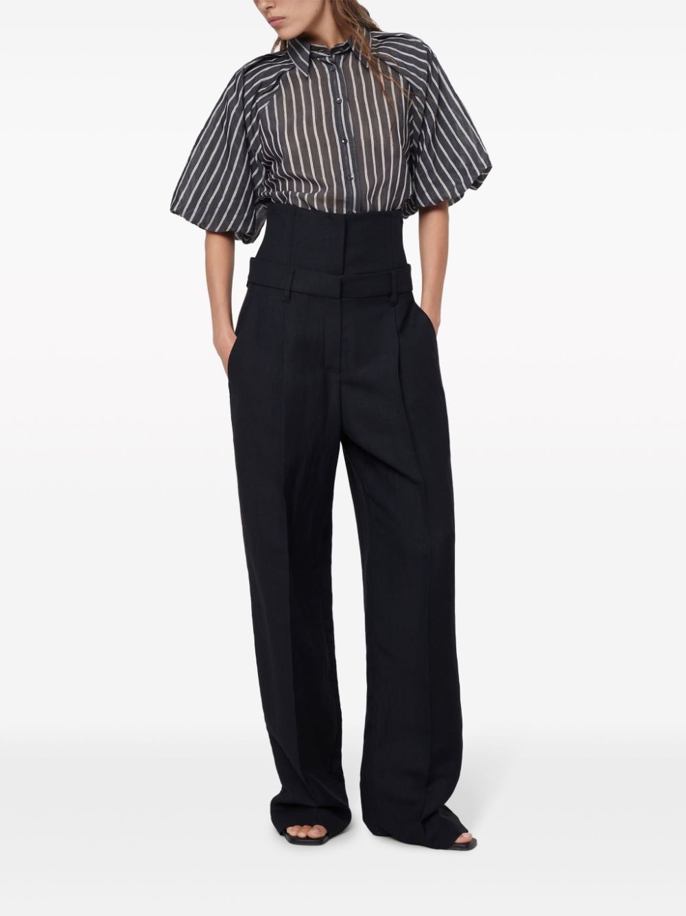 Brunello Cucinelli striped puff-sleeve blouse - Zwart