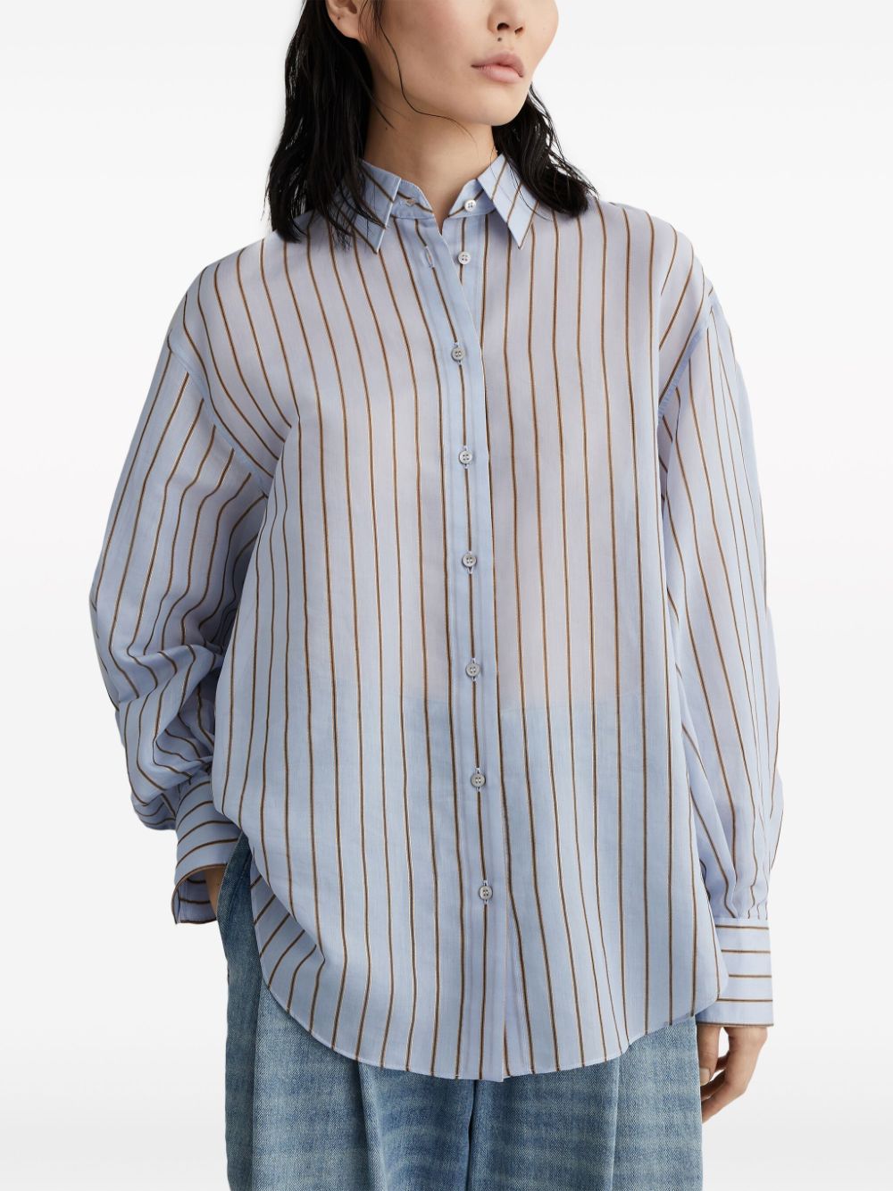 Brunello Cucinelli semi-sheer striped shirt - Blauw