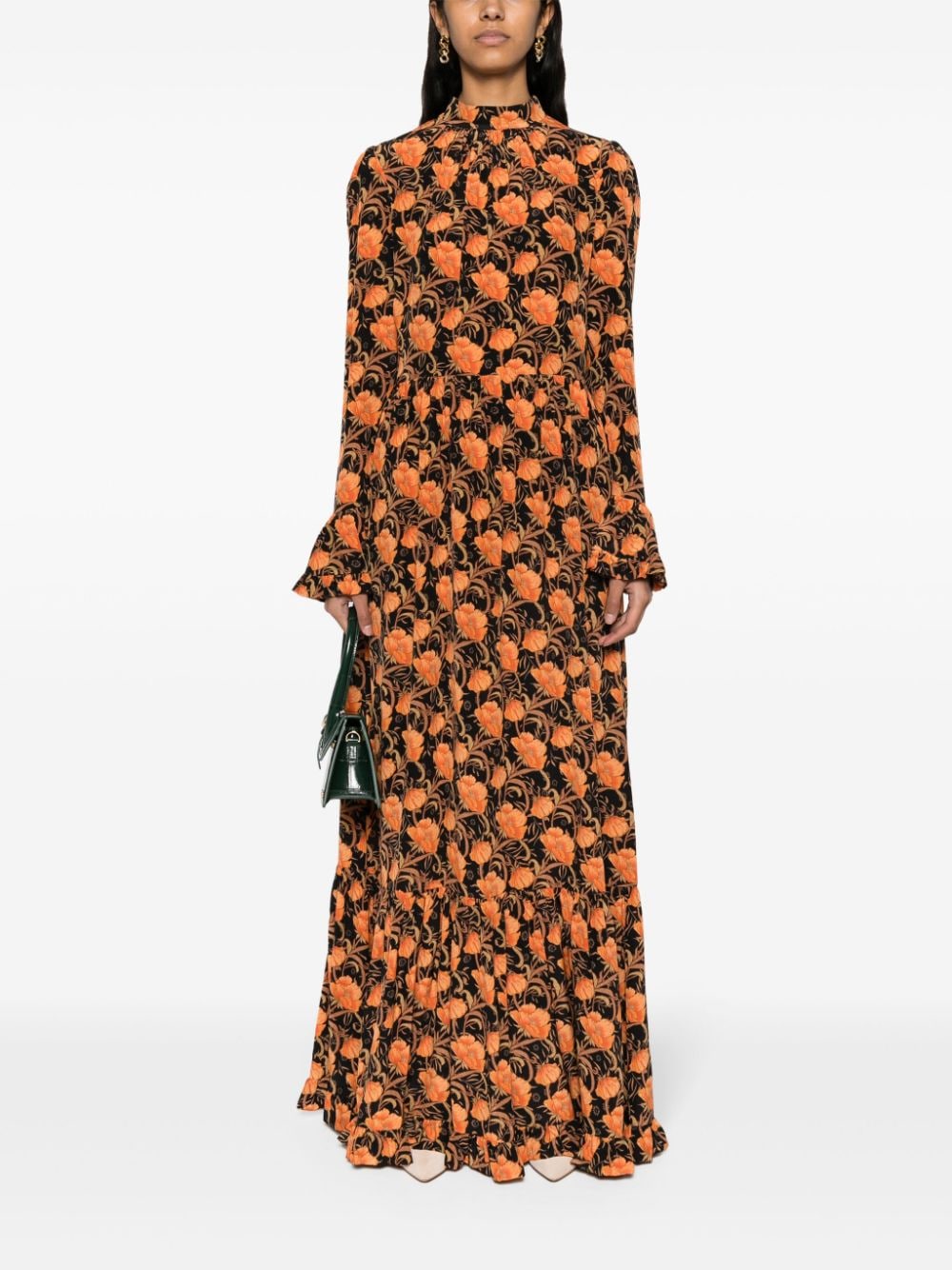 La DoubleJ floral-print silk maxi dress - Zwart