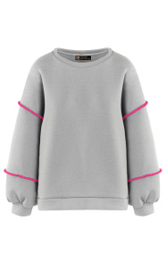The Musthaves Gestreepte Detail Sweater Grijs Fuchsia