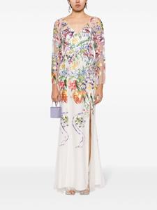 Marchesa Notte Ribbons floral-embroidered gown - Wit