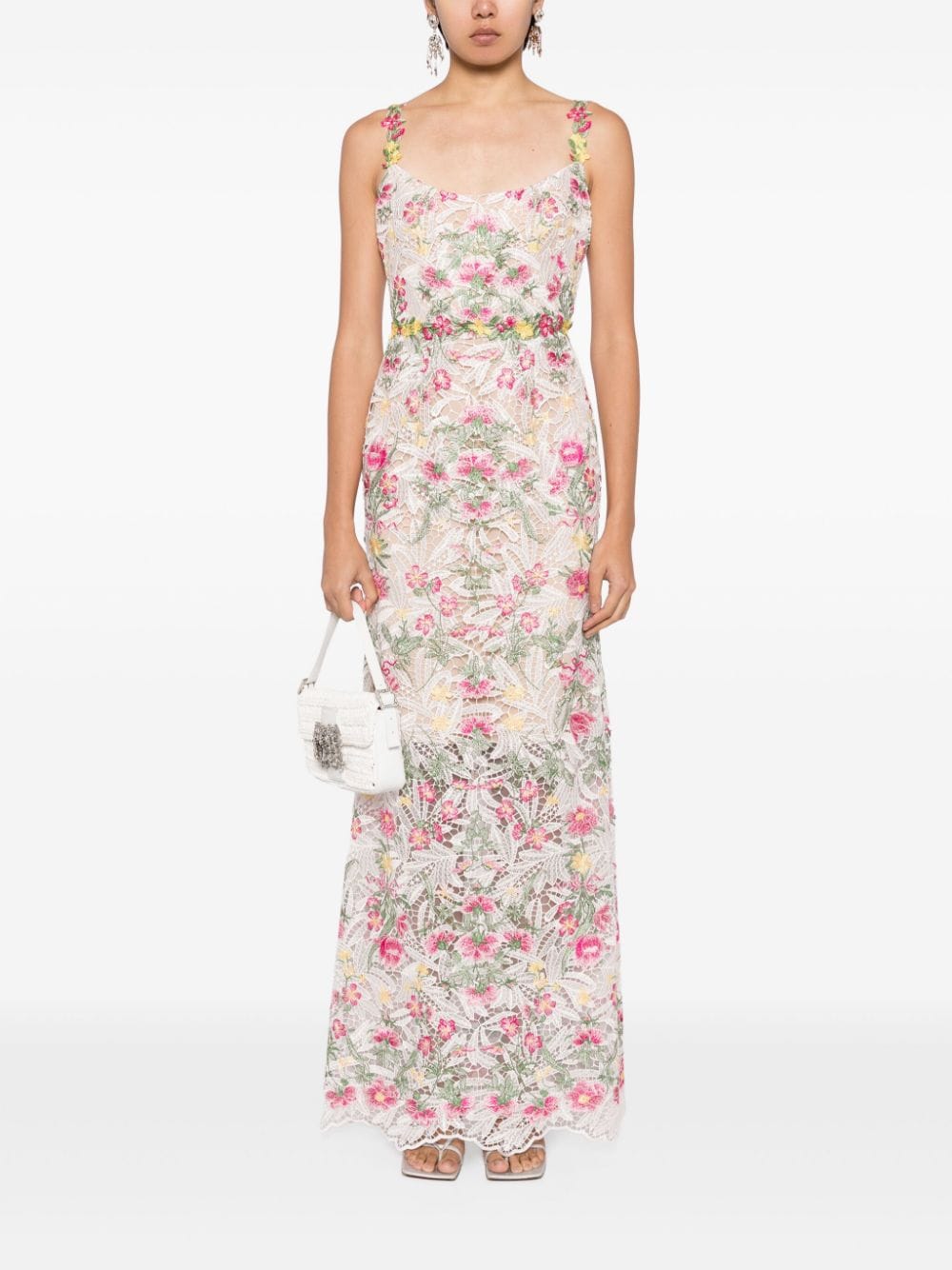 Marchesa Notte Alexis floral-embroidered lace gown - Wit