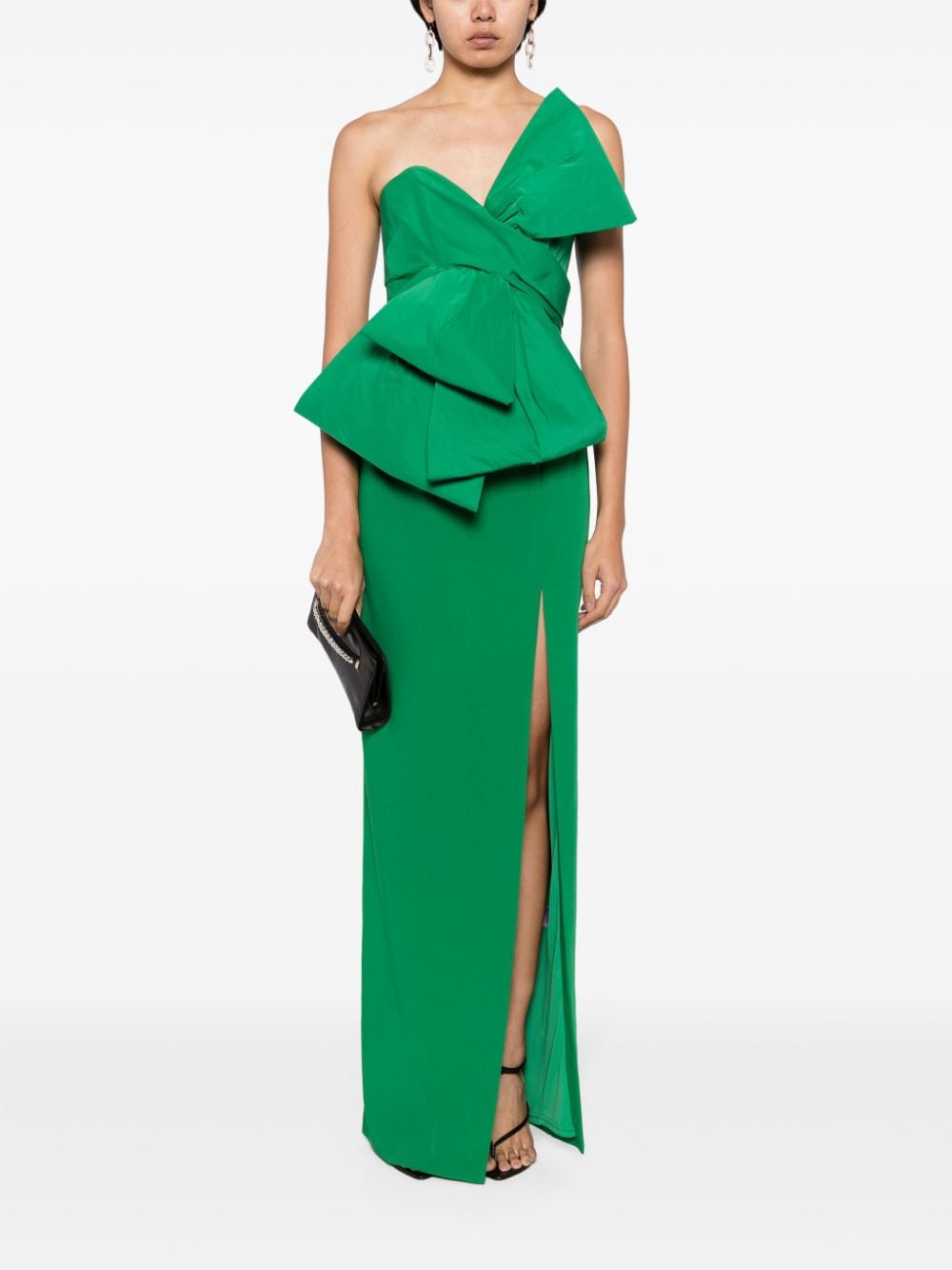 Marchesa Notte bow-embellished strapless gown - Groen