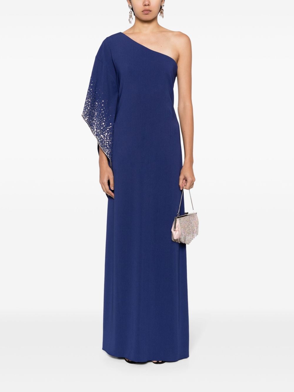 Marchesa Notte sequin-embellished one-shoulder gown - Blauw
