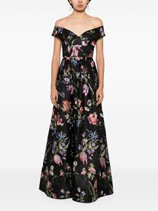 Marchesa Notte Alex floral-embroidered gown - Zwart