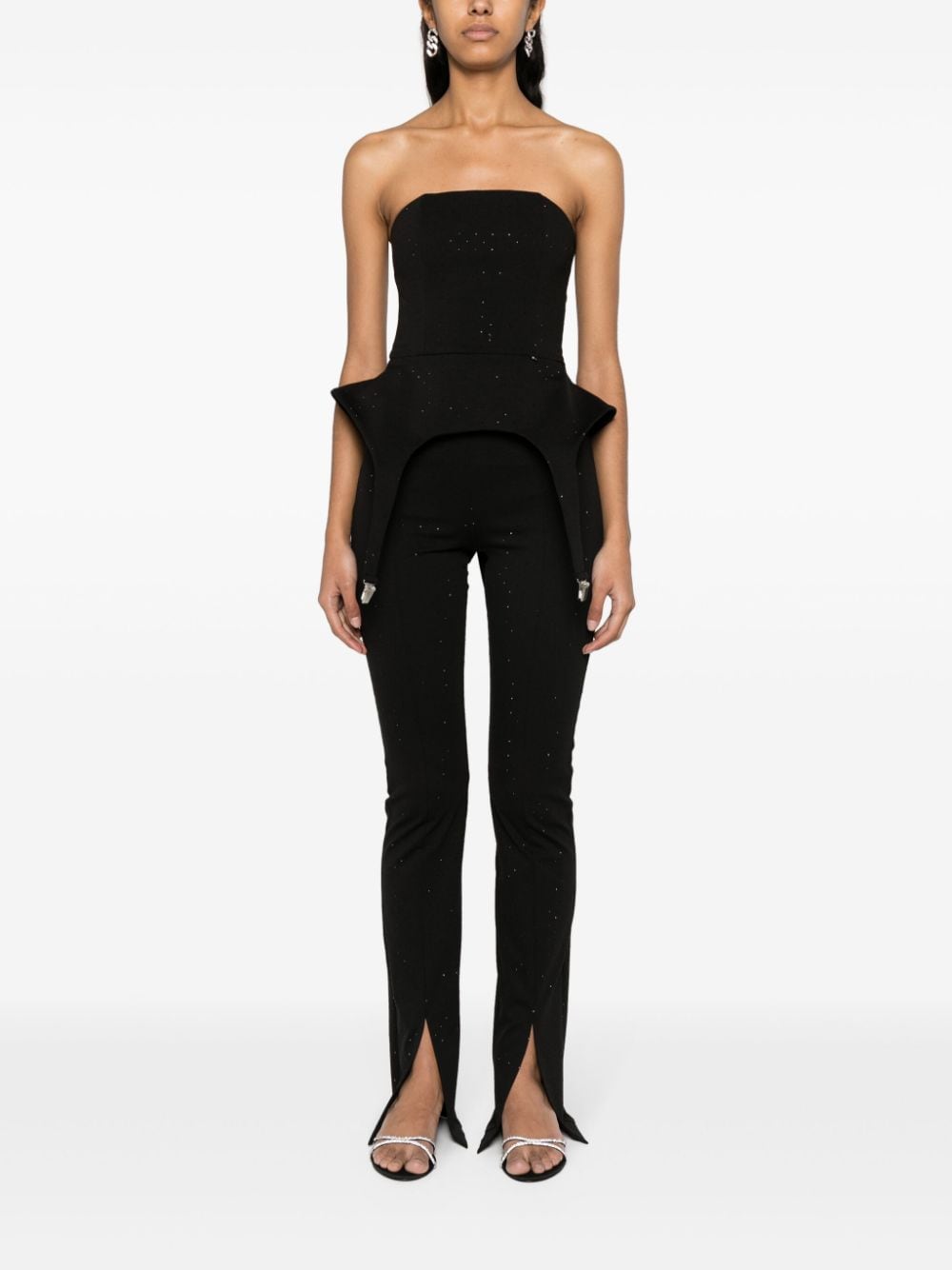 NISSA rhinestone-embellished slim-fit trousers - Zwart