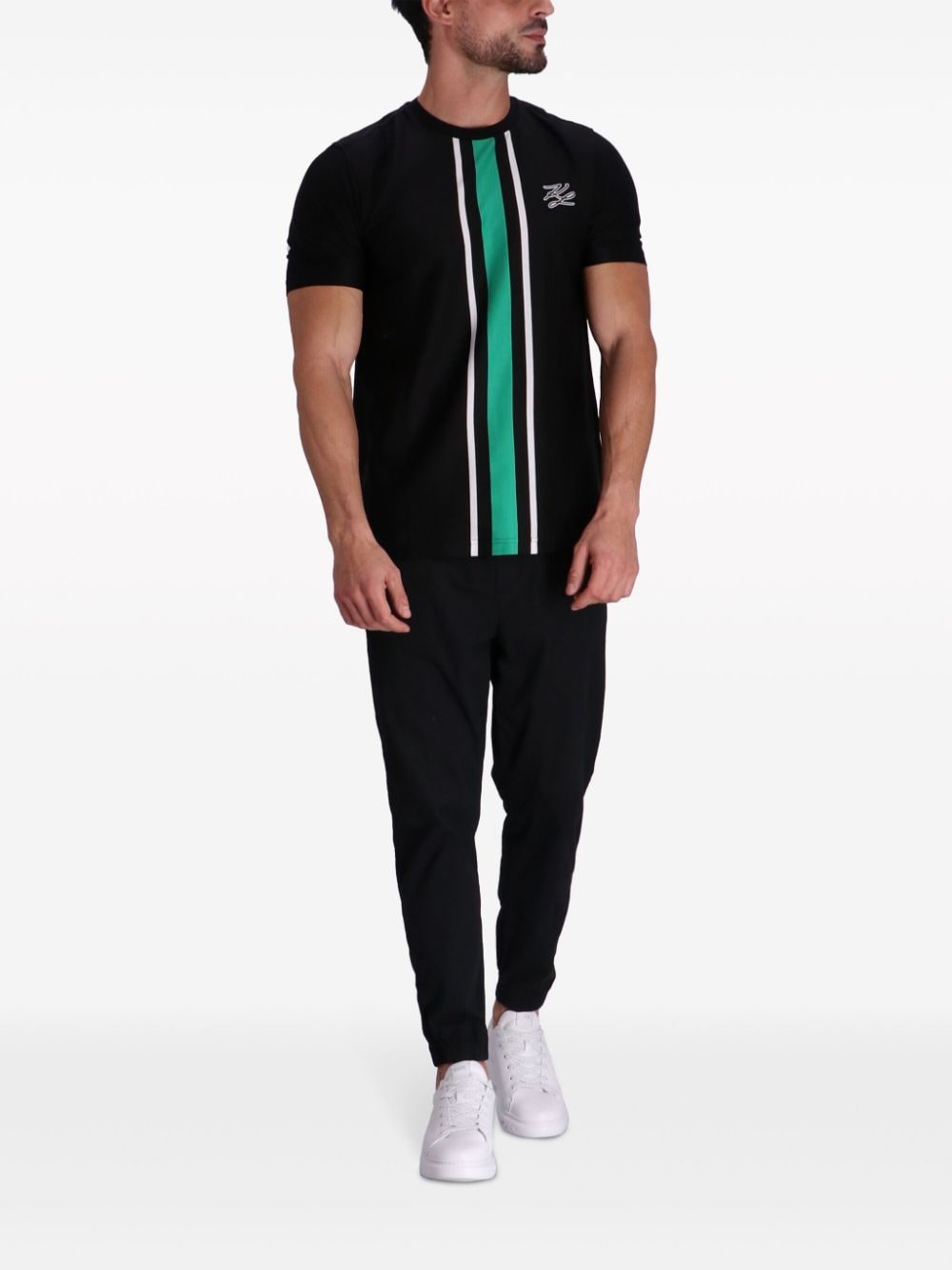 Karl Lagerfeld stripe-print cotton T-shirt - Zwart