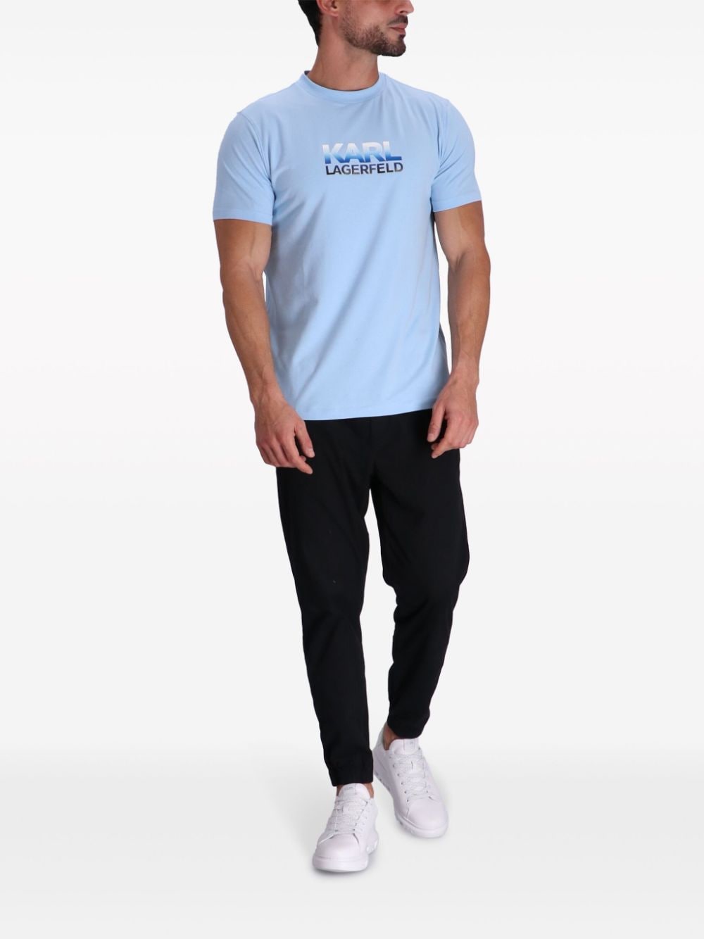 Karl Lagerfeld logo-print stretch-cotton T-shirt - Blauw