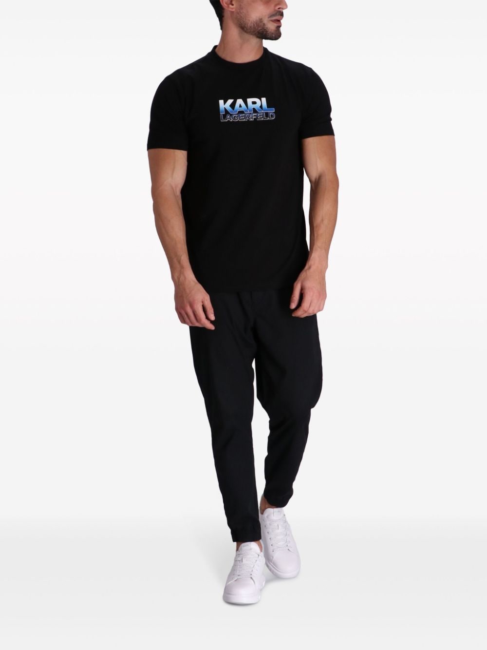 Karl Lagerfeld logo-print stretch-cotton T-shirt - Zwart