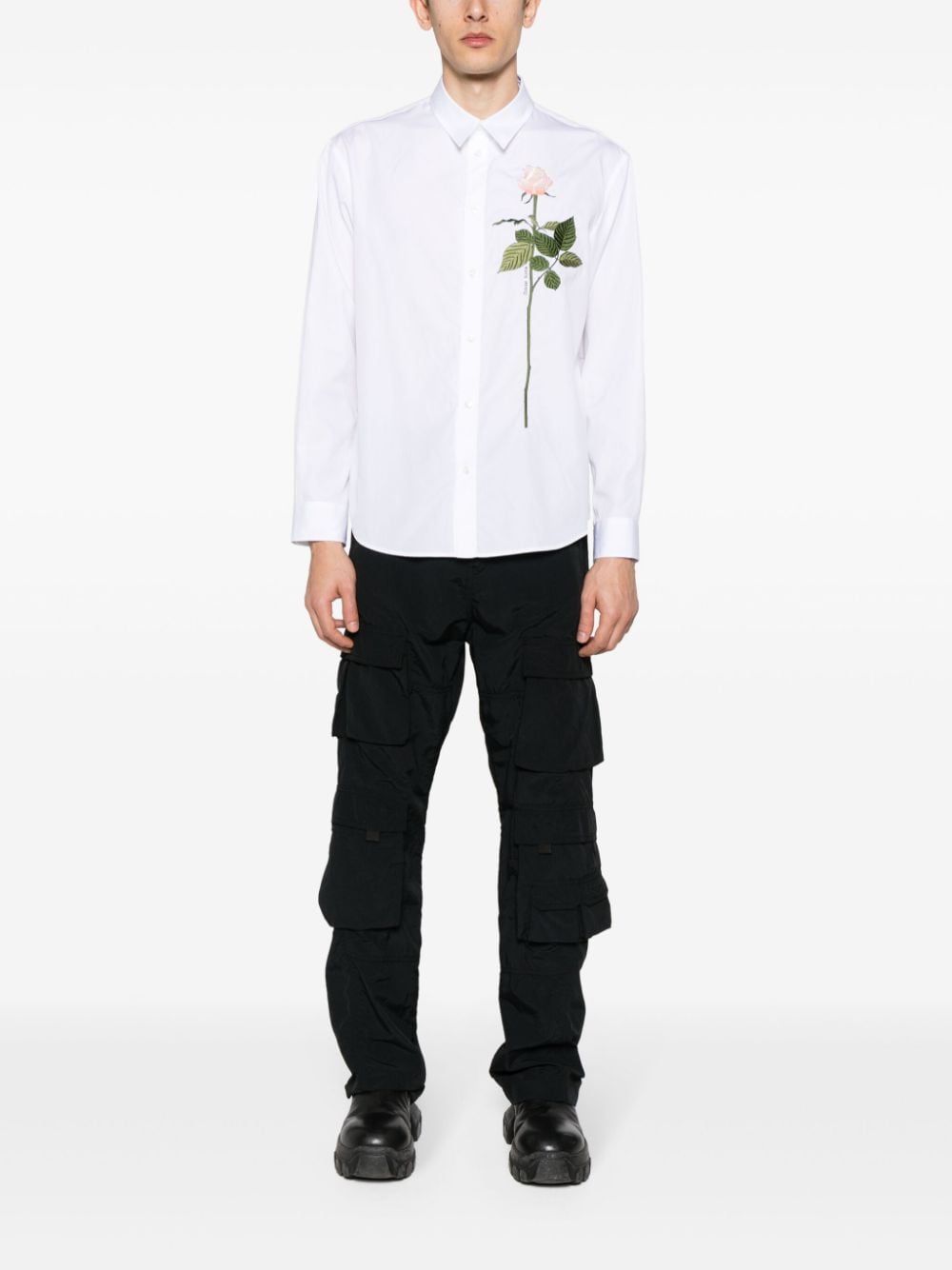 Simone Rocha rose-embroidered cotton shirt - Wit