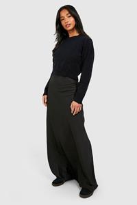 Boohoo Petite Gebreide Satijnen Mix Maxi Jurk, Black