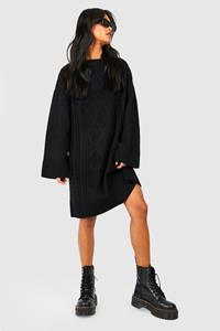 Boohoo Oversized Grof Gebreide Trui Jurk, Black