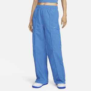 Nike Sportswear Everything Wovens damesbroek met halfhoge taille en open zoom - Blauw