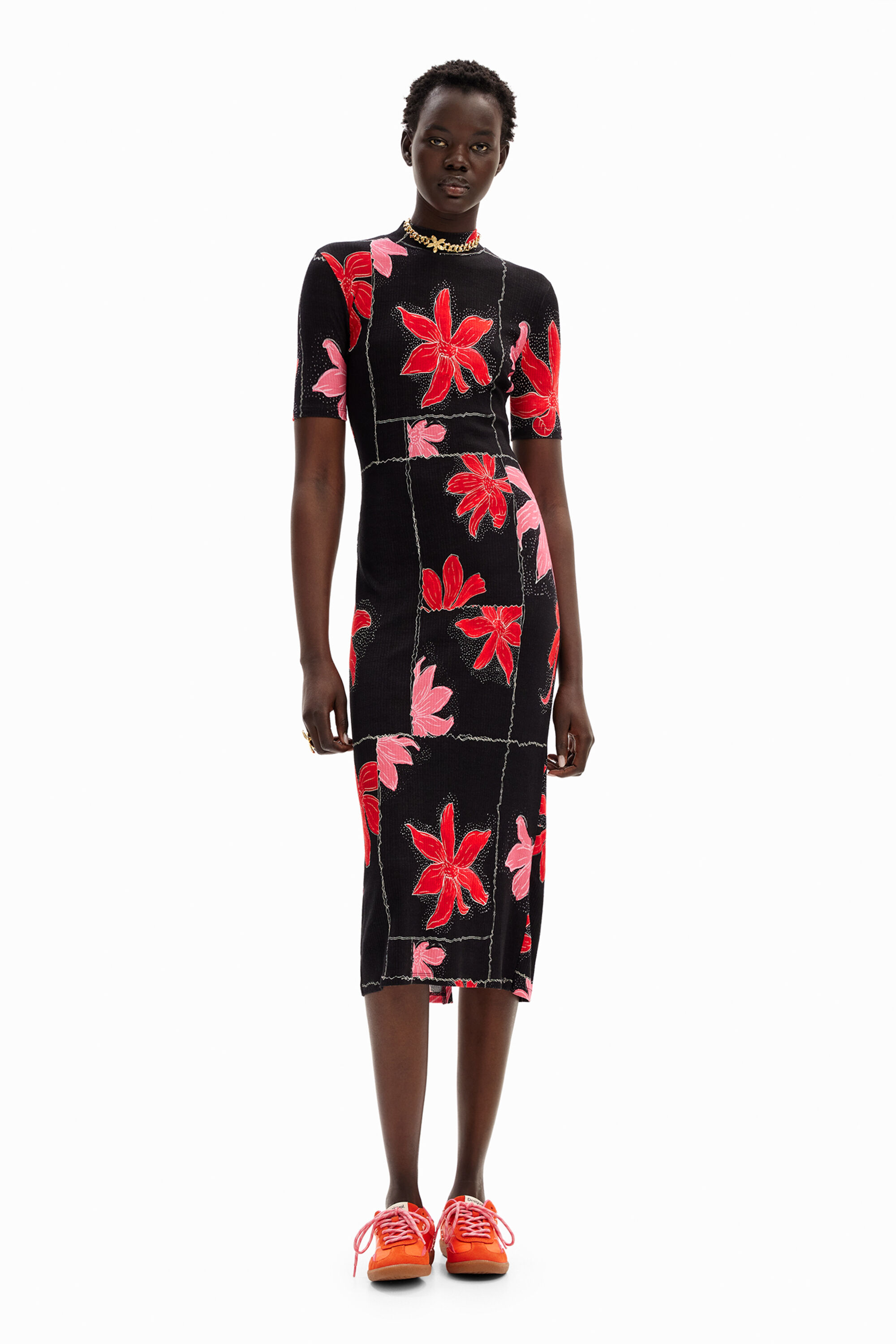 desigual Geribde midi-jurk bloemen