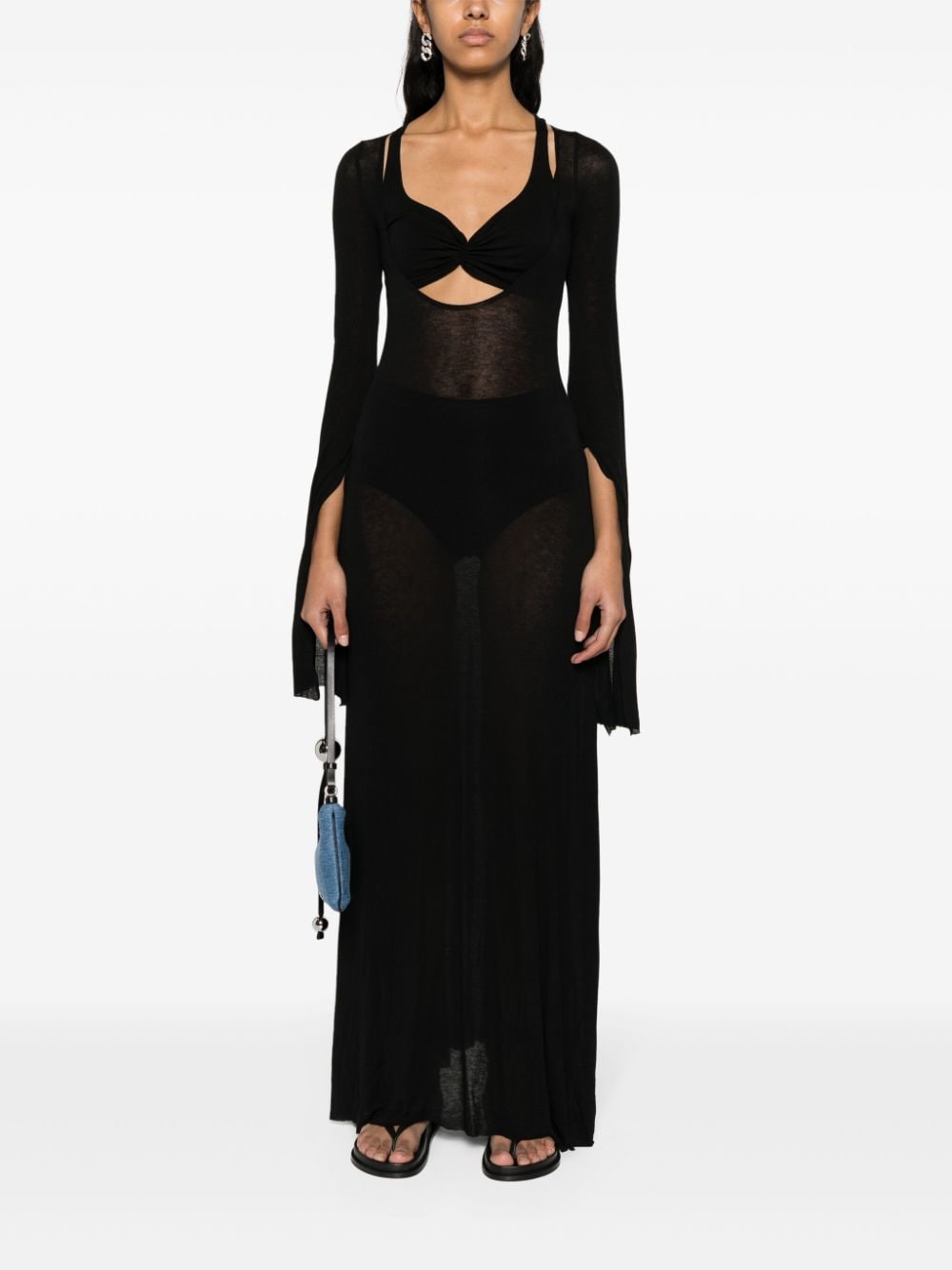 MANURI Maxi-jurk met lange mouwen - Zwart