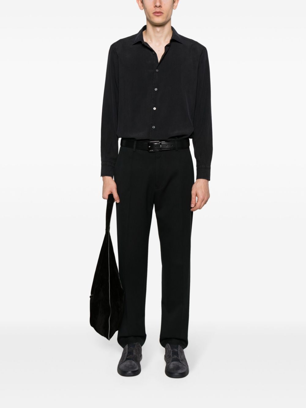 Zegna spread-collar silk shirt - Zwart