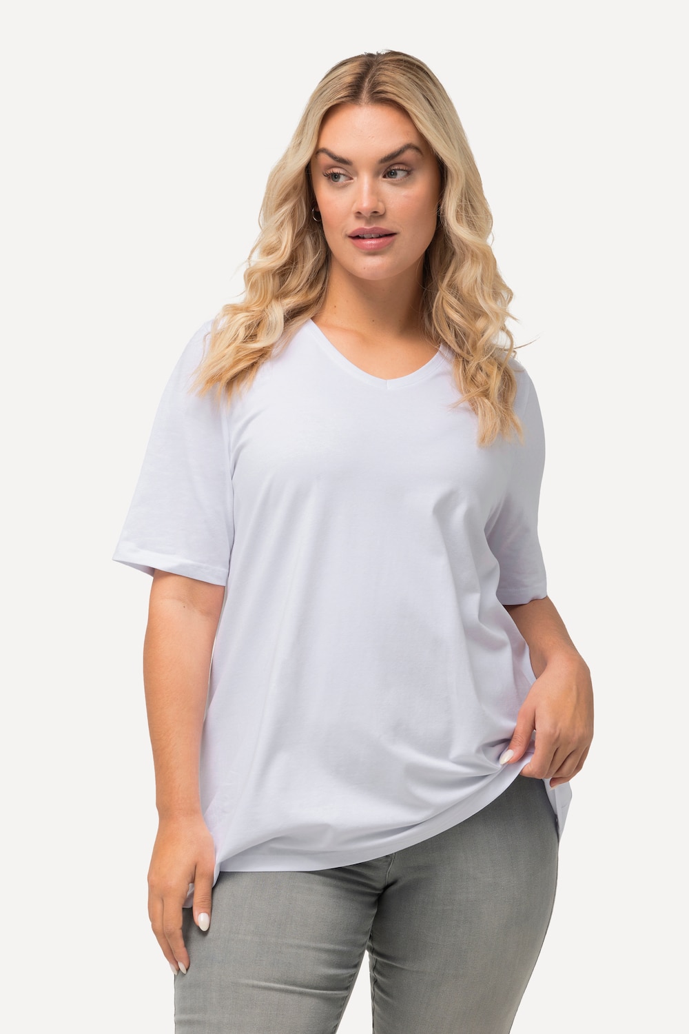 Ulla Popken Rundhalsshirt T-Shirt A-Linie Carree-Ausschnitt Halbarm