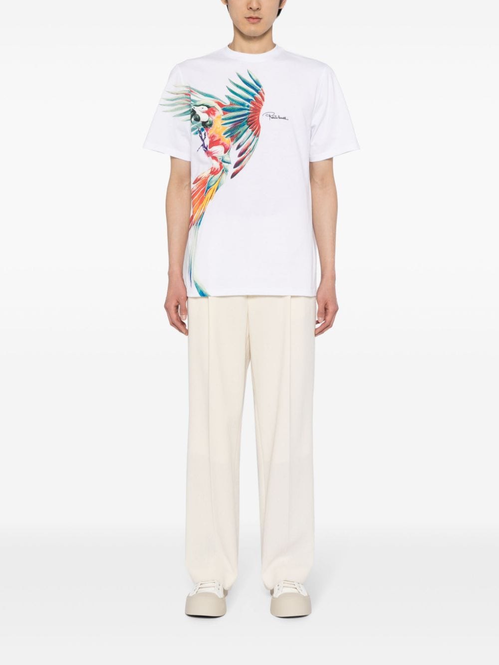 Roberto Cavalli parrot-print cotton T-shirt - Wit