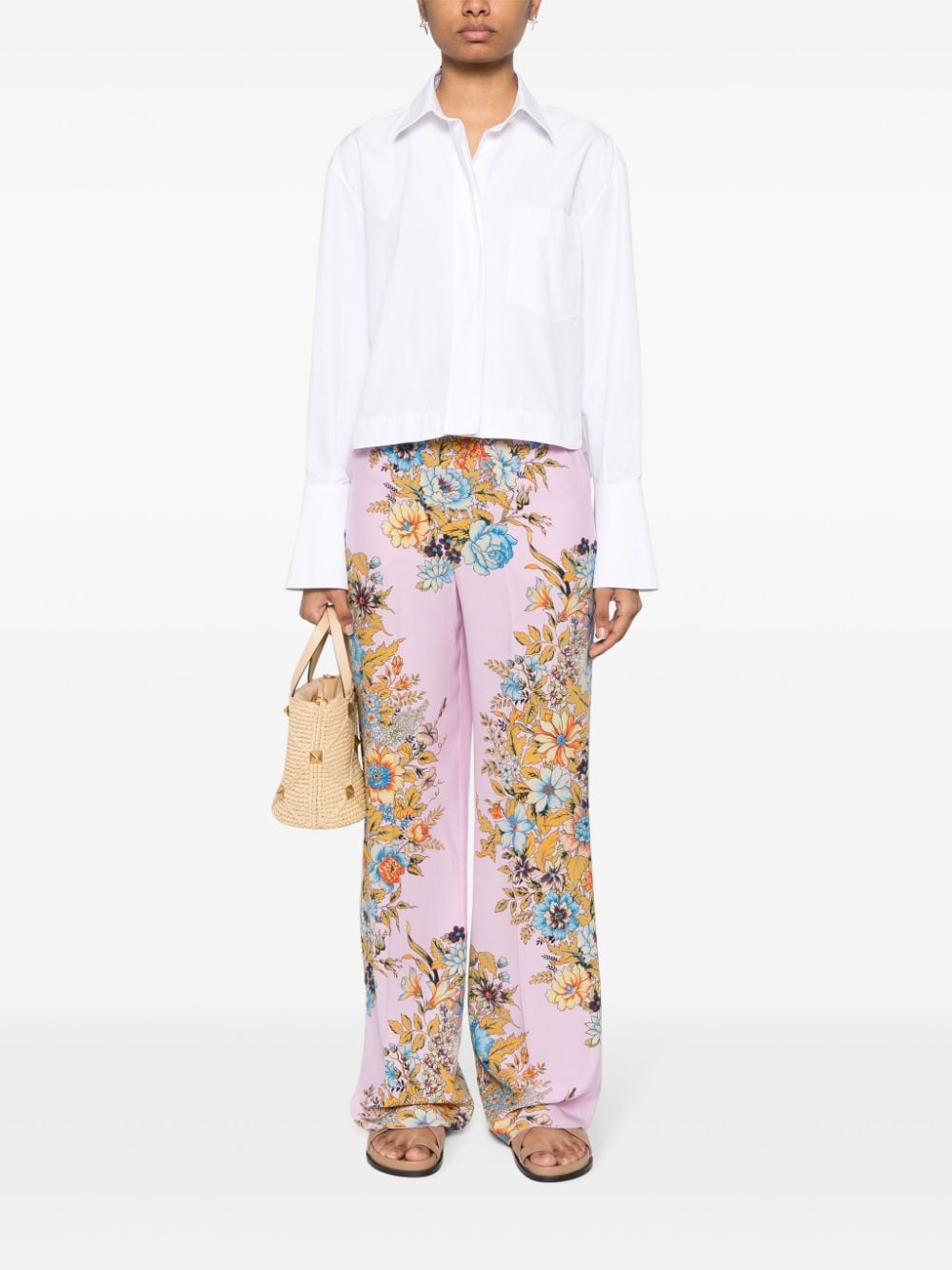 ETRO floral-print straight-leg trousers - Roze