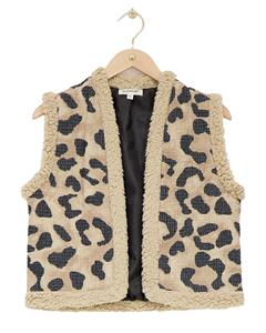 My jewellery Beige teddy gilet met panterprint