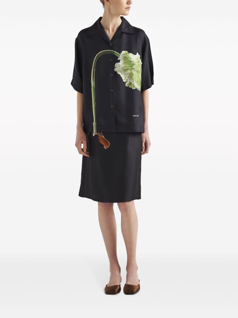 Prada floral-print silk twill shirt - Zwart