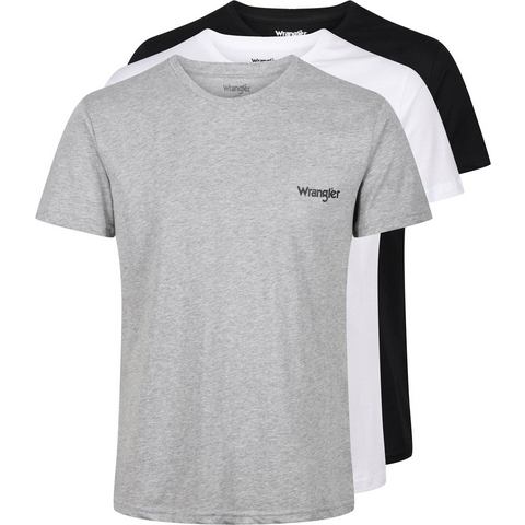 Wrangler T-Shirt FOSTER (3er-Pack) mit Logoschriftzug und Rundhalsausschnitt