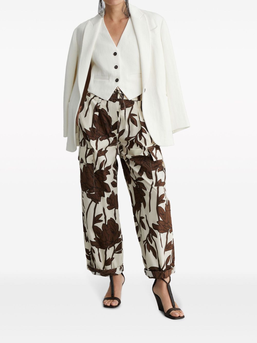 Brunello Cucinelli floral-print cotton trousers - Wit