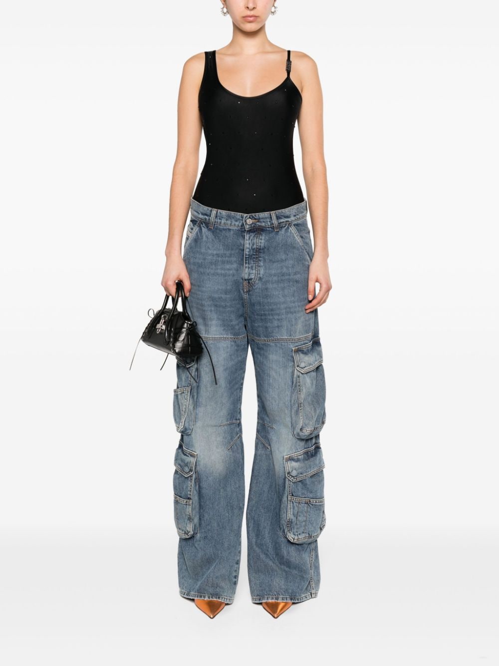 Versace Jeans Couture crystal-embellished halterneck body - Zwart