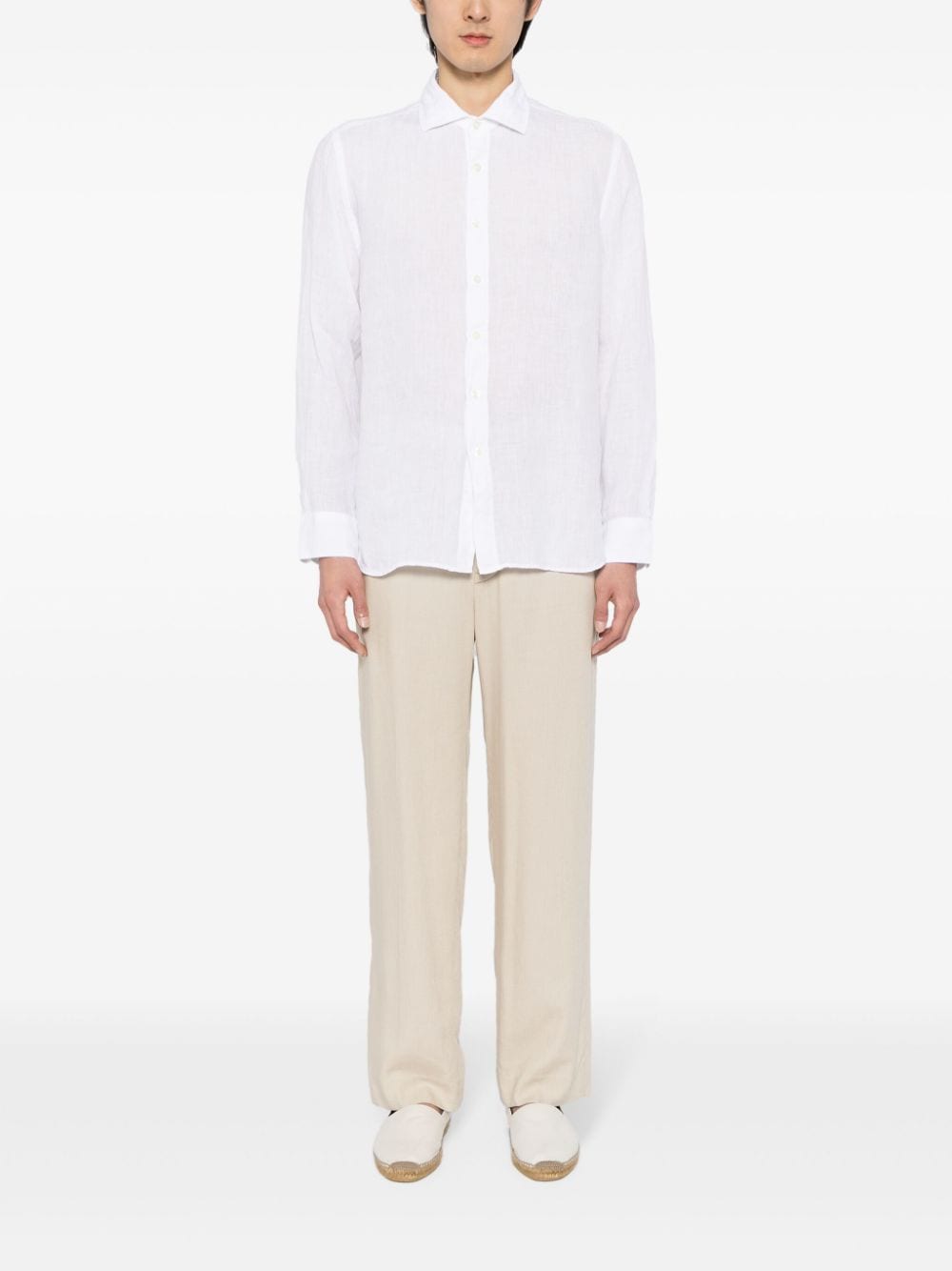 120% Lino long-sleeved linen shirt - 000050 White