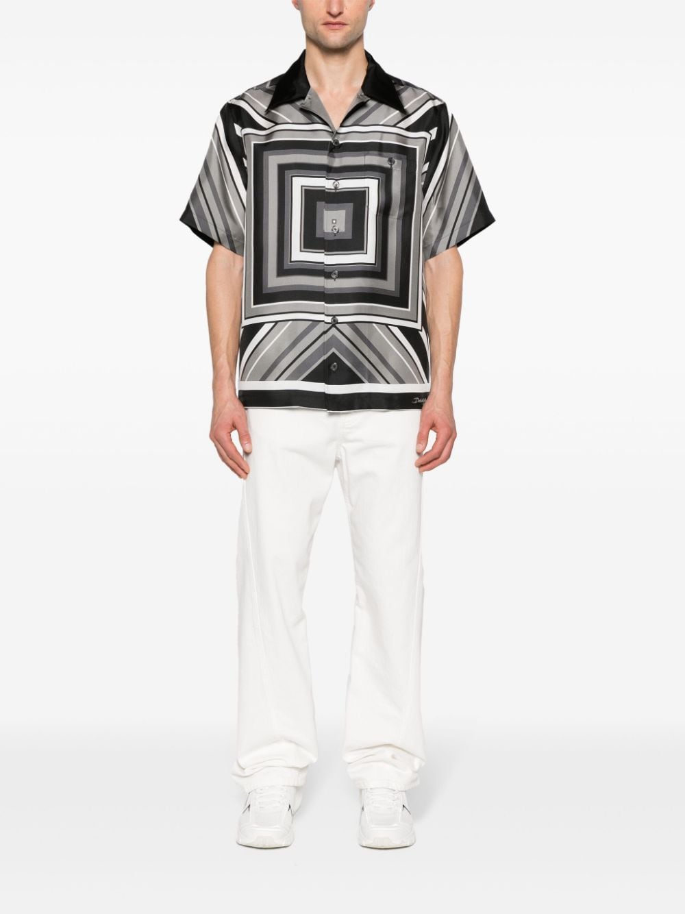 Dolce & Gabbana geometric-print silk shirt - Zwart