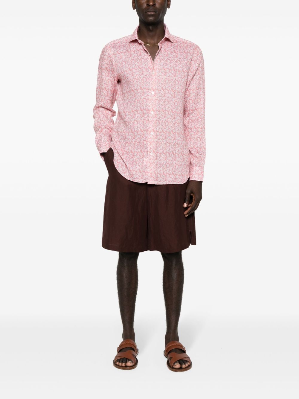 Barba floral-print linen shirt - Roze