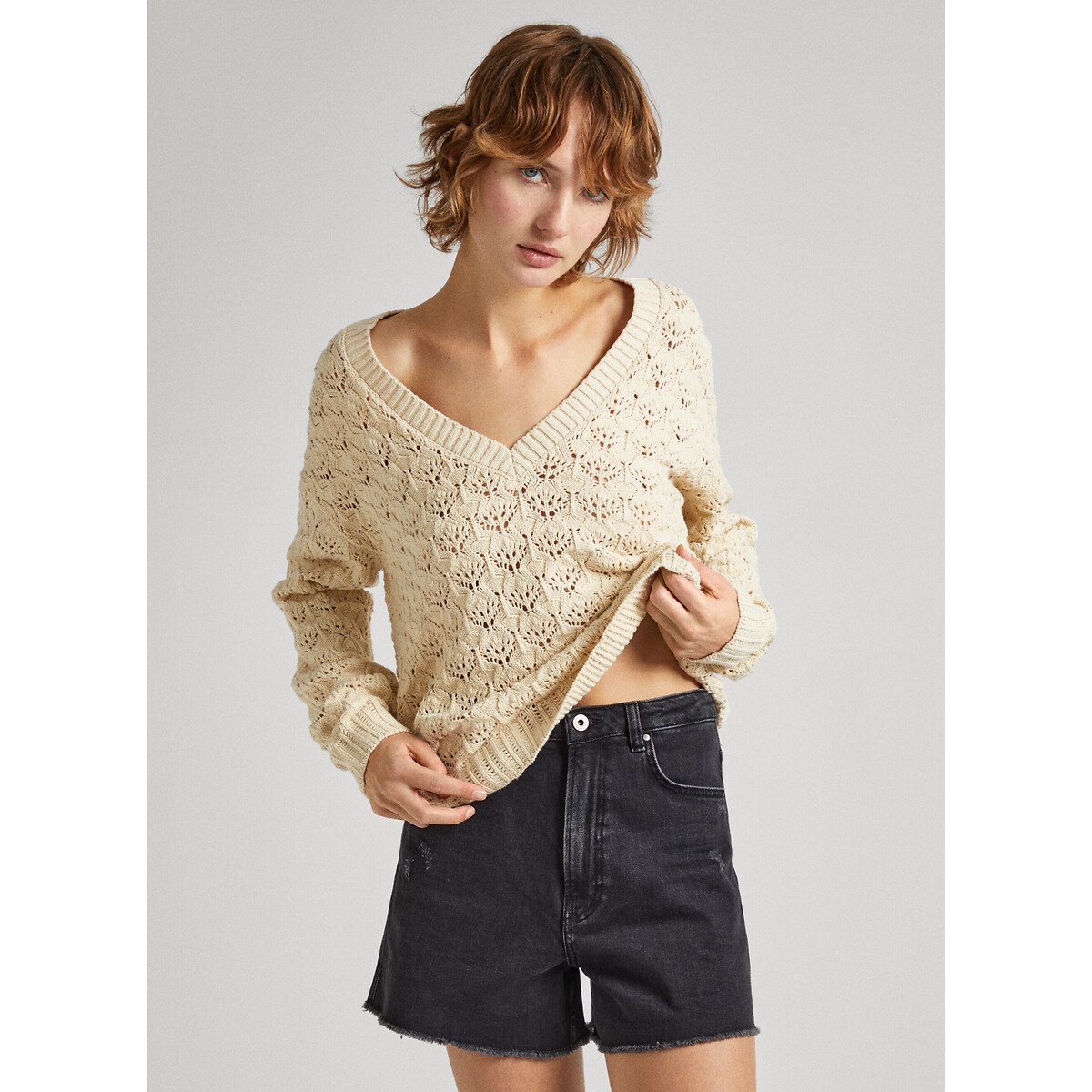 Pepe jeans Trui in ajour tricot, V-hals