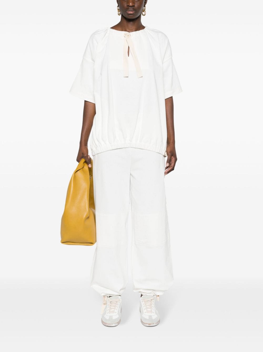 Jil Sander belted cotton trousers - Wit