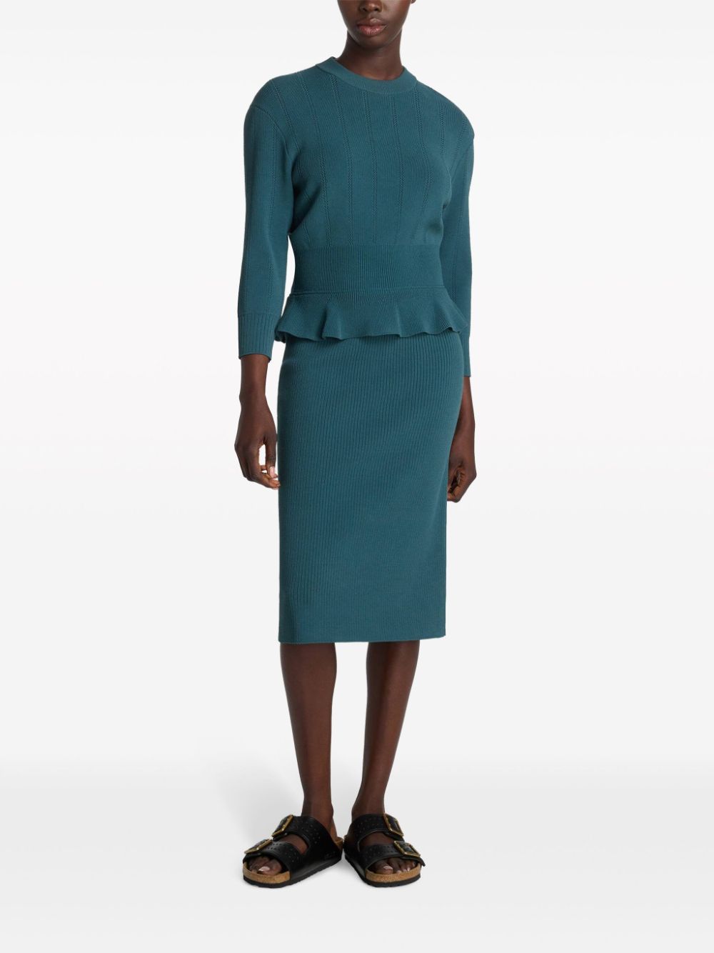 St. John peplum-waist midi knitted dress - Blauw
