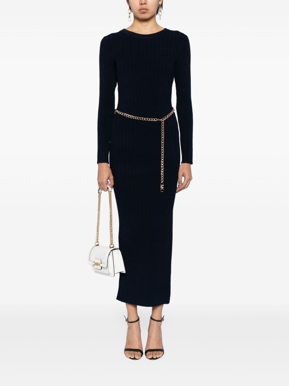 Michael Kors belted ribbed maxi dress - Blauw