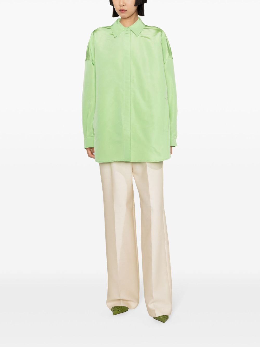Valentino Garavani long-sleeve silk overshirt - Groen