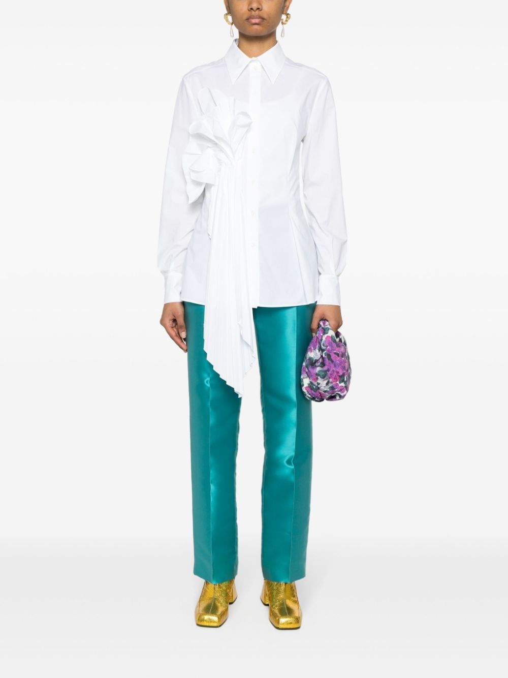 Alberta Ferretti Popeline blouse met bloemenapplicatie - Wit