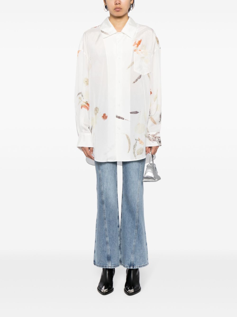 Feng Chen Wang Overhemd met bladerprint - Wit