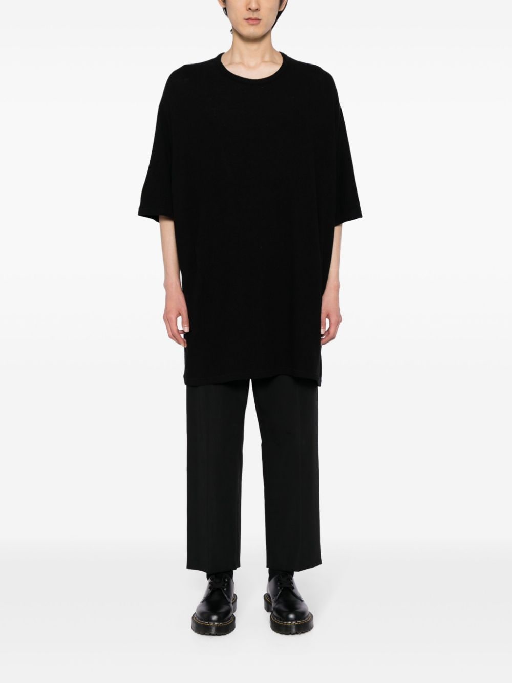 Yohji Yamamoto T-shirt met ronde hals van vlasblend - Zwart