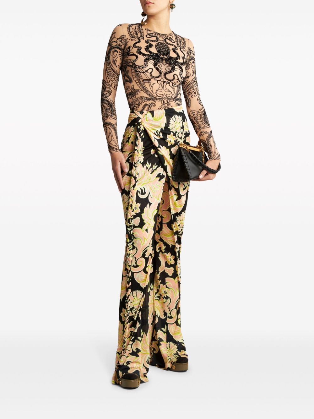 ETRO floral-print high-waisted trousers - Zwart