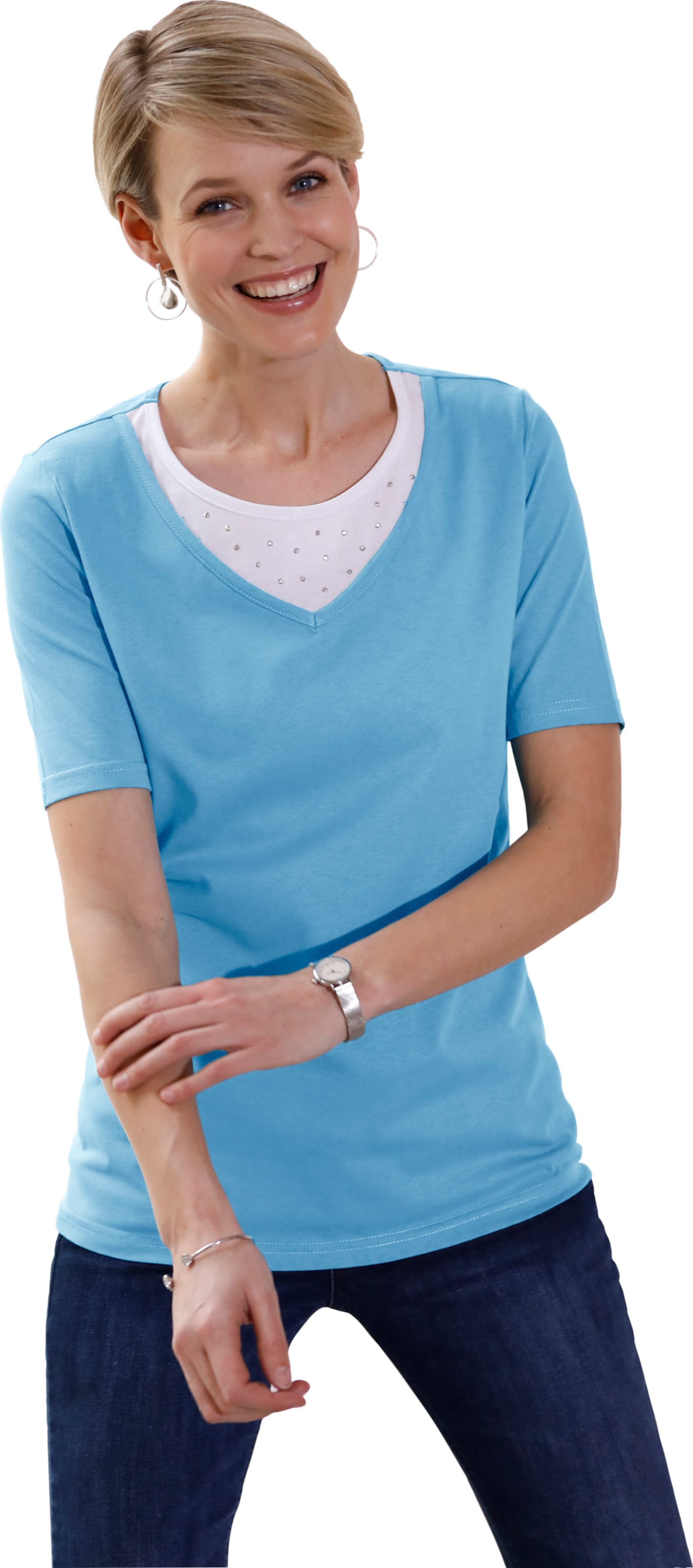 Your Look... for less! Dames Shirt met korte mouwen aqua Größe