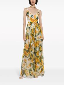 Dolce & Gabbana Maxi-jurk met roosprint - Geel