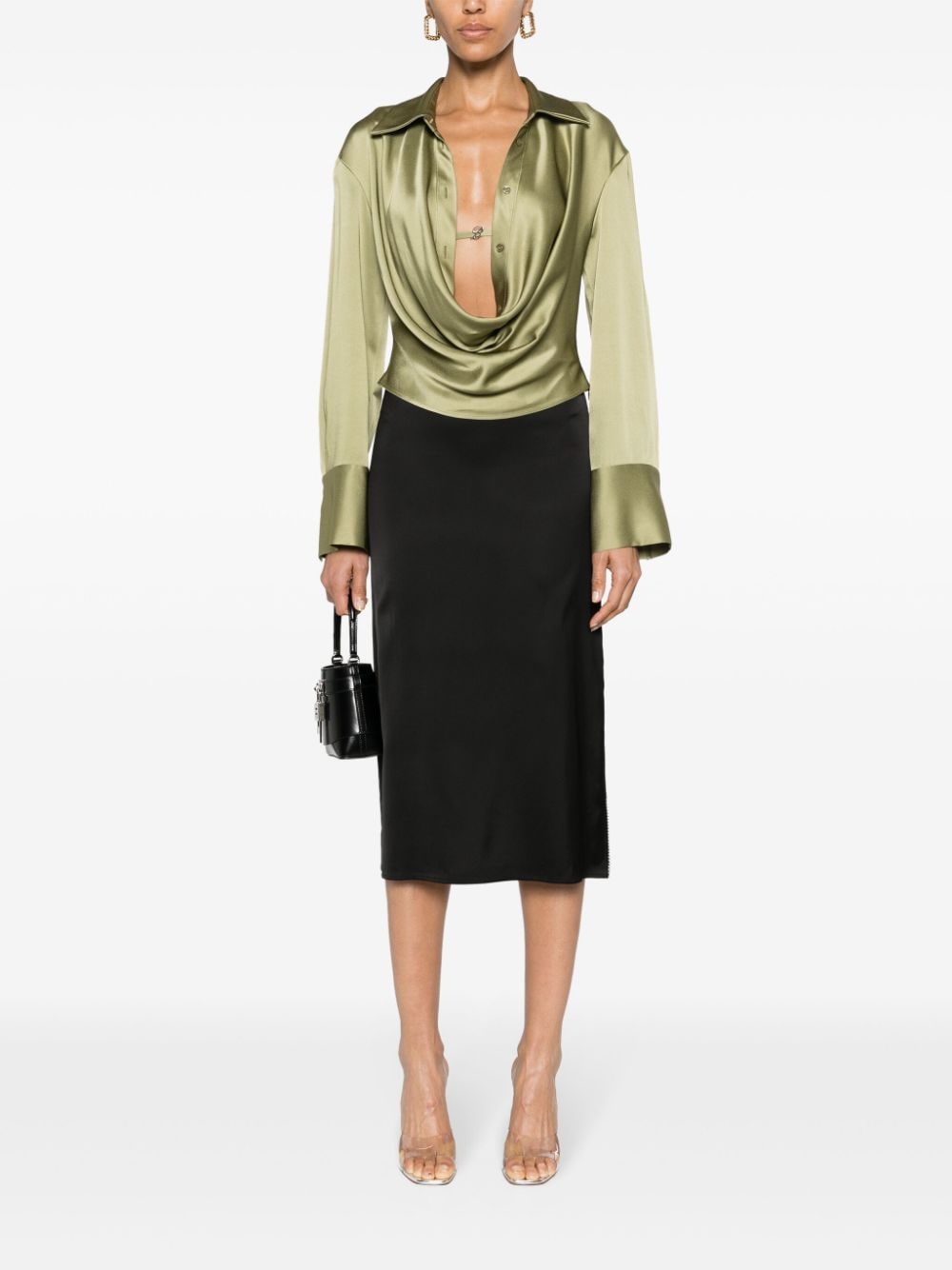 Blumarine straight-collar draped satin blouse - Groen