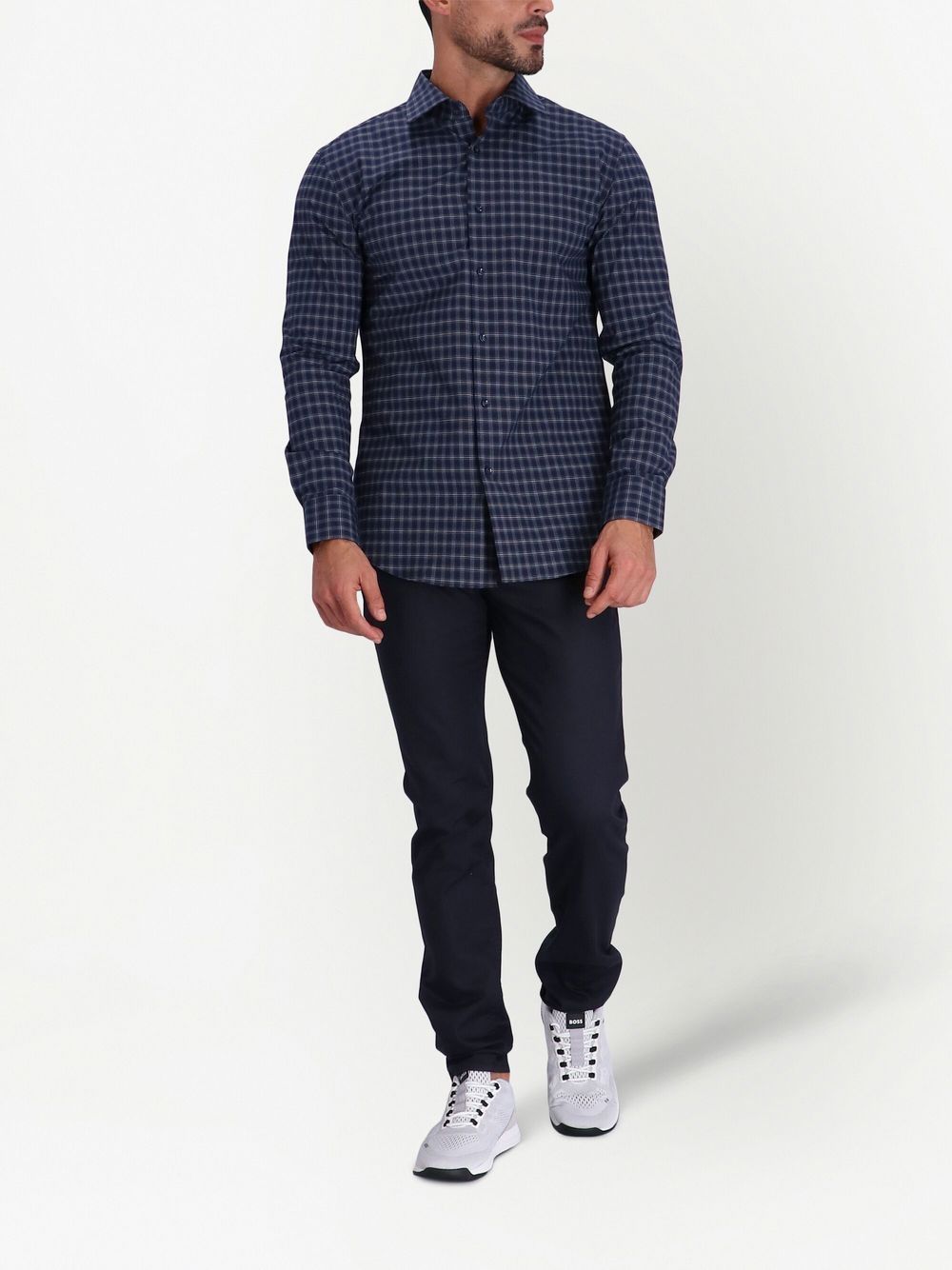 BOSS check-pattern cotton shirt - Blauw