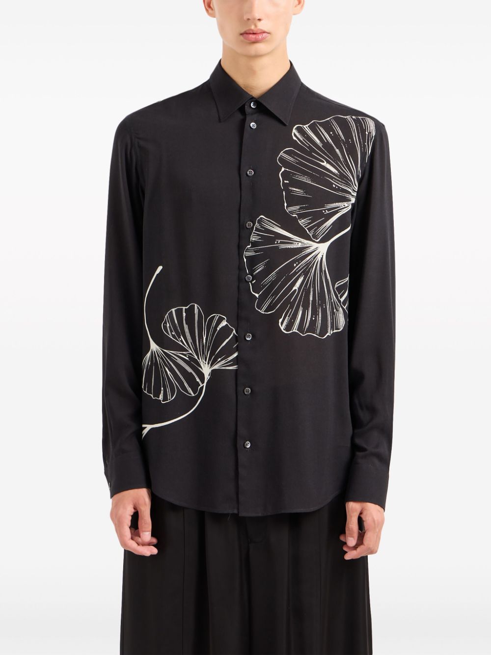 Emporio Armani Overhemd met bladerprint - Zwart