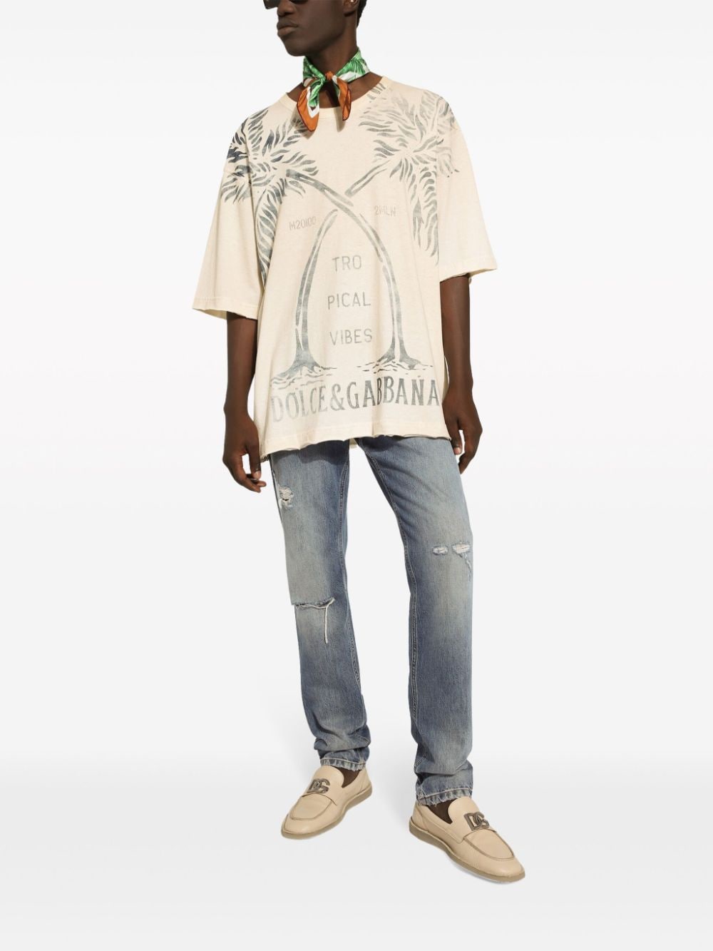 Dolce & Gabbana T-shirt met palmboomprint - Beige