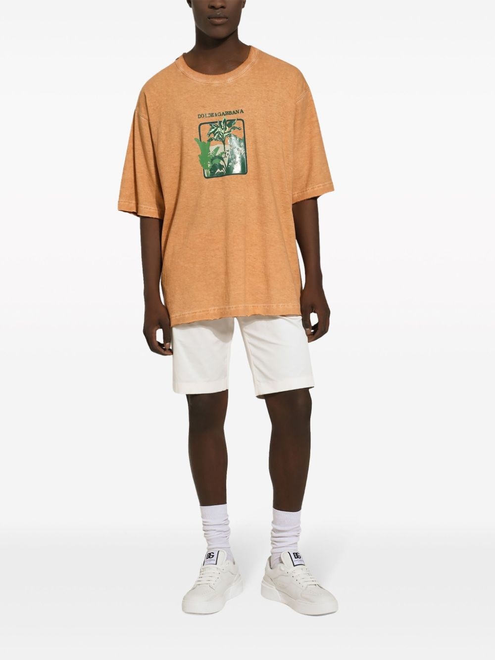 Dolce & Gabbana T-shirt met bladprint - Oranje